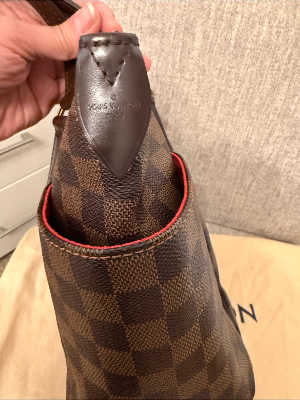Louis Vuitton Damier Ebene Canvas Shopper Tote with Red Interior Accents - Picture 10 of 14